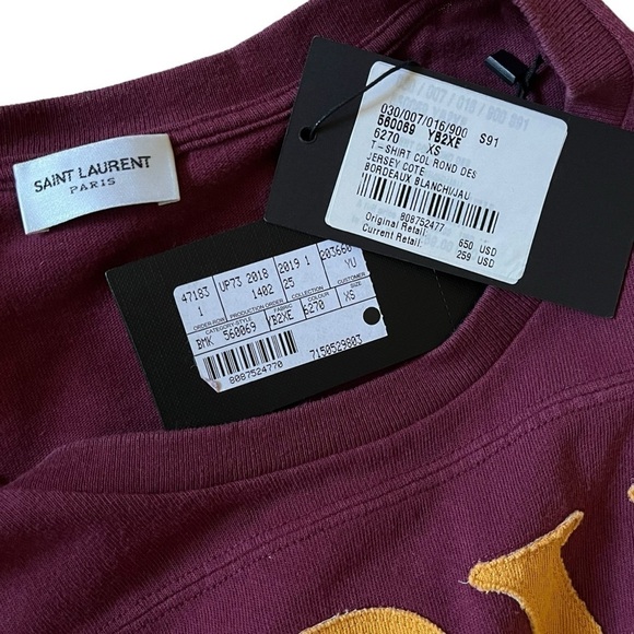 Saint Laurent Paris “Love” yellow Greek lettering relaxed fit bordeax t-shirt - Picture 3 of 9